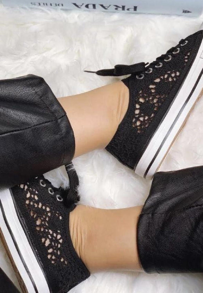 Basket dentelle noire inspi converse chaussure pour femme confortable 