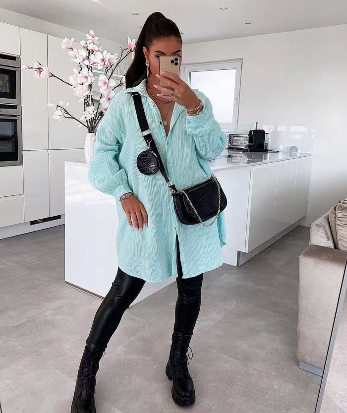 Chemise gaz de coton oversize longue et très confortable coton mode à charly 69390 vetements tendance femme